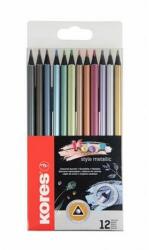 Kores Színes ceruza készlet Kores háromszögletű, Kolores Style Metallic 12 metál szín