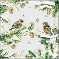 Ambiente Szalvéta karácsonyi 25x25cm Sparrows in Snow 20db/csomag 3 rétegű