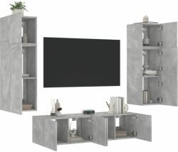 vidaXL 6 darab betonszürke szerelt fa fali TV-bútor LED-del (3216835) - vidaxl