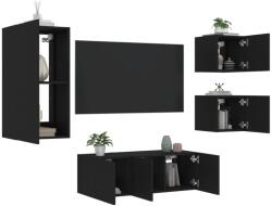 vidaXL 5 darab fekete szerelt fa fali TV-bútor LED-del (3216826)