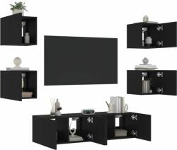 vidaXL 6 darab fekete szerelt fa fali TV-bútor LED-del (3216854)