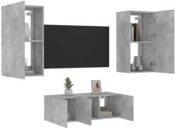 vidaXL 4 darab betonszürke szerelt fa fali TV-bútor LED-del (3216821)