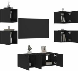 vidaXL 6 darab fekete szerelt fa fali TV-bútor LED-del (3216812)