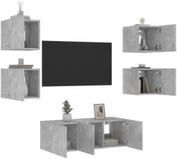 vidaXL 6 darab betonszürke szerelt fa fali TV-bútor LED-del (3216814) - vidaxl