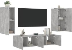 vidaXL 4 darab betonszürke szerelt fa fali TV-bútor LED-del (3216842) - vidaxl