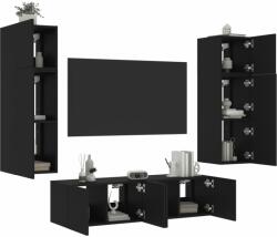 vidaXL 6 darab fekete szerelt fa fali TV-bútor LED-del (3216833)