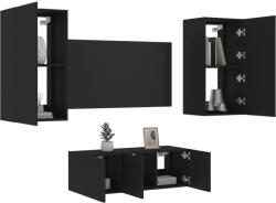 vidaXL 4 darab fekete szerelt fa fali TV-bútor LED-del (3216819) - vidaxl