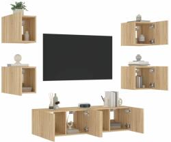 vidaXL 6 darab füstös tölgy színű szerelt fa TV-bútor LED-del (3216855)
