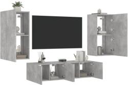 vidaXL 4 darab betonszürke szerelt fa fali TV-bútor LED-del (3216849) - vidaxl