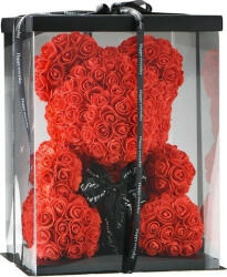 Aranjamente florale - Ursulet floral rosu din trandafiri 40 cm, decorat manual, in cutie cadou Aranjament floral