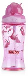 Nuby - Ceașcă fără curgere cu pai pliabil 360 ml- roz (NV0414022P)