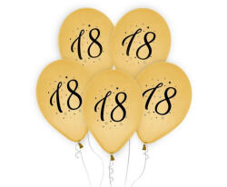 Godan Happy Birthday Gold, Arany 18 léggömb, lufi 5 db-os 12 inch (30cm) (MLG171853)