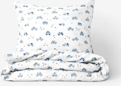 Goldea lenjerie de pat pentru copii 100% bumbac - mijloace de transport albastre 140 x 200 și 50 x 70 cm Lenjerie de pat