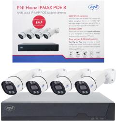 PNI Kit supraveghere video PNI House IPMAX POE 8, NVR cu 4 porturi POE si 4 camere cu IP 8MP, IP66 (PNI-IP-POE8)