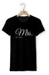Personal Tricou damă pereche cu text personalizat - Mrs. EST. Mărimea - Adult: XL, Culori: Neagră