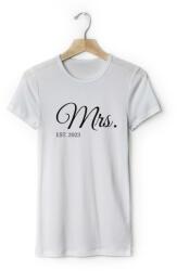 Personal Tricou damă pereche cu text personalizat - Mrs. EST. Mărimea - Adult: XS, Culori: Albă