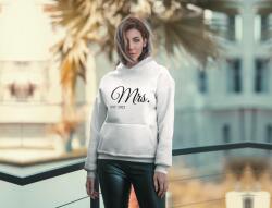 Personal Hanorac damă pereche cu text personalizat - Mrs. EST. Mărimea - Adult: XL, Culori: Alb