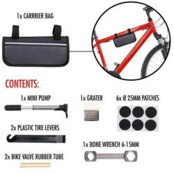  BICYCLE GEAR Kerékpár szerszám készlet 14 részes, vázhoz rögzíthető táskával