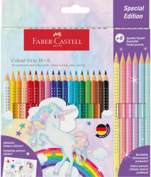 Faber-Castell Színesceruza készlet, GRIP 2001, 18db+6db pasztell, matricával, unikornis (201543)
