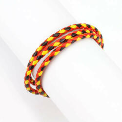 Ekszer Eshop Fonott három színű bőr karkötő - piros, fekete és sárga színben