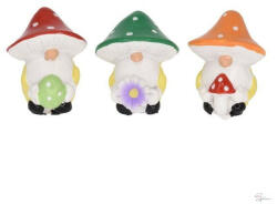 Bloomi Törpe gomba kalapban tojással, virággal poly 3x2, 8x3, 5cm piros, zöld, narancssárga S/3 (DD64788)