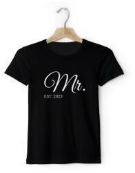 Personal Tricou bărbați pereche cu text personalizat - Mr. EST. Mărimea - Adult: S, Culori: Neagră