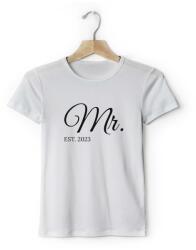 Personal Tricou bărbați pereche cu text personalizat - Mr. EST. Mărimea - Adult: L, Culori: Albă