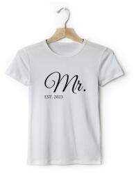 Personal Tricou bărbați pereche cu text personalizat - Mr. EST. Mărimea - Adult: S, Culori: Alb