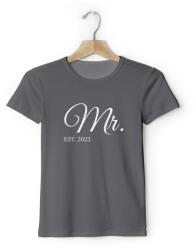 Personal Tricou bărbați pereche cu text personalizat - Mr. EST. Mărimea - Adult: XL, Culori: Gri
