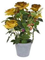 D&D Selyemvirág rózsabokor kerámia kaspóban műanyag 51cm okkersárga (DD61179)