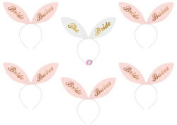 D&D Hajráf nyuszifüllel "Bride Babes" felirattal műanyag 29x25cm rózsaszín, fehér 6-db-os szett (OP23)