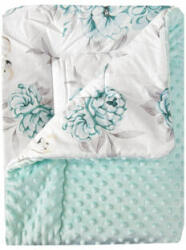 COSING Pătură matlasată minky 100x75 cm - Bujori cu flamingo albastru (337-074-202) Lenjerii de pat bebelusi‎, patura bebelusi