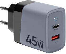 TACTICAL Microgrid GaN 45W Töltő, USB-A + Type-C, Szürke (129684) (129684)