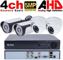  5MP 4 kamerás AHD mix biztonsági kamerarendszer, 2 dome + 2 cső kamera kültéri/beltéri