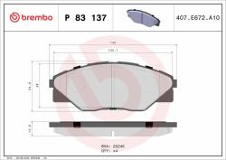 BREMBO fékbetétkészlet, tárcsafék BREMBO P 83 137 (P 83 137)