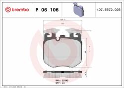 BREMBO fékbetétkészlet, tárcsafék BREMBO P 06 106 (P 06 106)