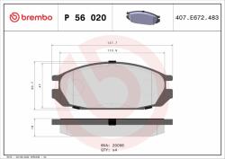 BREMBO fékbetétkészlet, tárcsafék BREMBO P 56 020 (P 56 020)