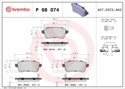 BREMBO fékbetétkészlet, tárcsafék BREMBO P 68 074 (P 68 074)