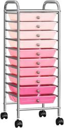 vidaXL Cărucior de depozitare mobil cu 10 sertare, roz ombre, plastic (320404)