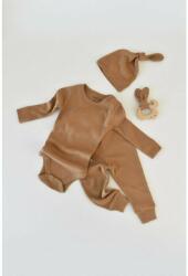 BabyCosy Set 3 piese: body cu maneca lunga, pantaloni lungi si caciulita din bumbac organic si modal - Maro BabyCosy (Marime: 12-18 Luni) (BC-CSYM22506-12)