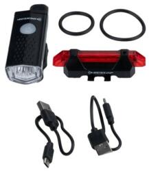 Dunlop Kerékpár lámpa szett első/hátsó, IP44, 500/240mAh USB-n tölthető - emag