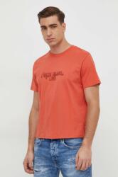 Pepe Jeans tricou din bumbac Chris barbati, culoarea portocaliu, cu imprimeu PPYH-TSM0IS_32X