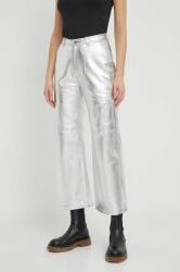 Pepe Jeans pantaloni de piele femei, culoarea argintiu, drept, high waist PPYH-SPD0BL_SLV (PL211694)