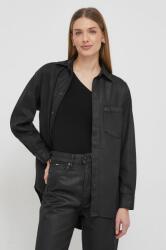 Pepe Jeans camasa din bumbac ALIX COATED femei, culoarea negru, cu guler clasic, relaxed PPYH-KDD067_99X