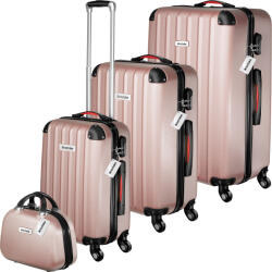 tectake 404986 bőrönd cleo 4 drb. készlet kemény tok poggyászmérleggel - rózsaszín-arany