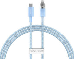  USB Type-C töltő- és adatkábel, Lightning, 100 cm, 2400 mA, 20W, gyorstöltés, cipőfűző minta, Baseus Explorer, CATS010203, világoskék