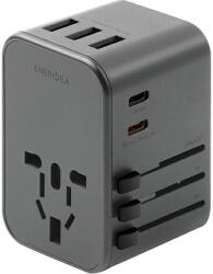 Energea hálózati töltő 3xUSB+2xUSB-C PD-PPS-QC 3.0 35.5W 3A2C adapter 4in1 US/UA/EU/UK szürke Travelworld