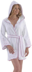 Soft Cotton RENGIN női rövid kapucnis fürdőköpeny M Fehér-lila színű / Lila embroidery