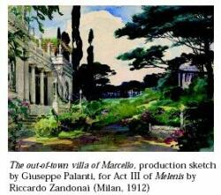 Ricordi La Villa Suburbana di Marcello Bozzetto Atto III di Melenis di R. Zandonai (STP12)