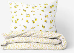 Goldea lenjerie de pat din 100% bumbac - flori galbene și floricele pe alb 140 x 220 și 50 x 70 cm